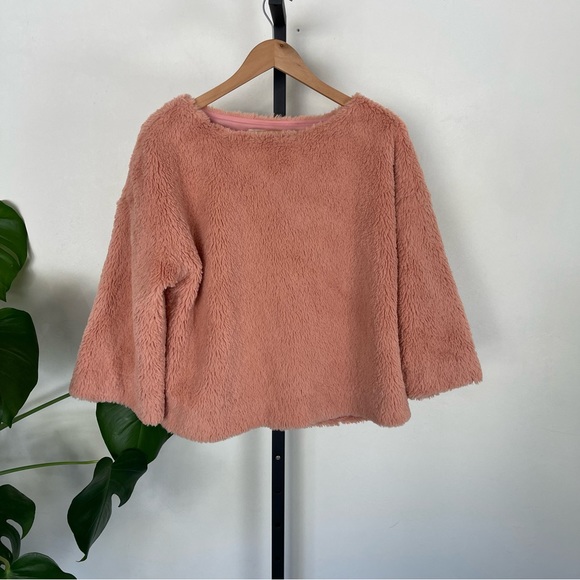 Madewell S Blush Pink Faux Fur 3/4 Sleeve Fleece top Measurements in Photos - Picture 2 of 8